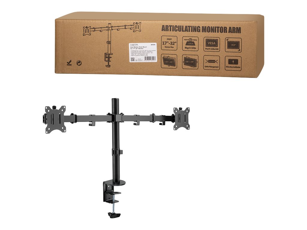 LogiLink Befestigungskit - einstellbarer Arm - für 2 LCD-Displays - Schwarz