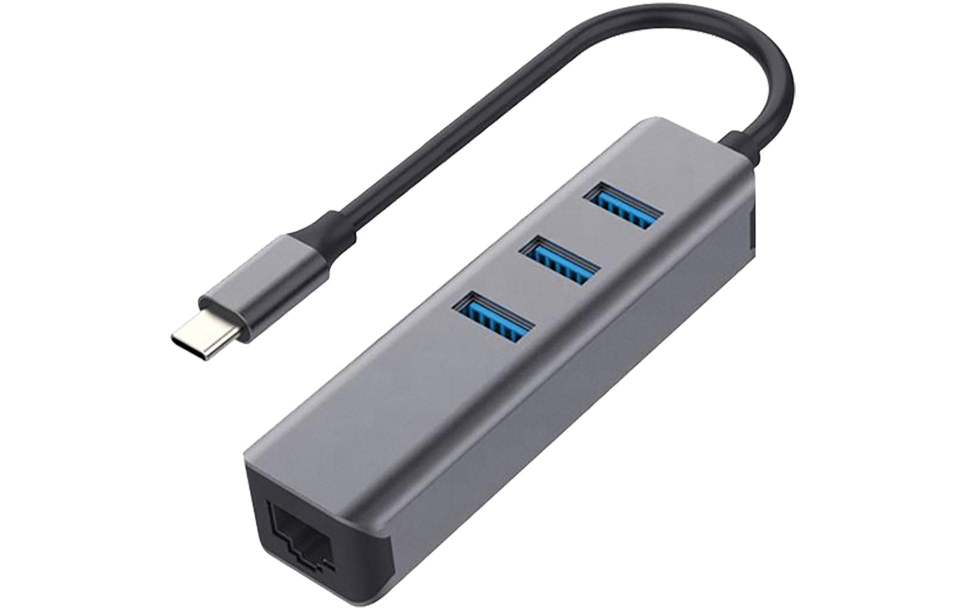 Exsys USB 3.2 Gen1 HUB 3-Port+ 1 Gigabit m.C-Stecker Anschluss - Netzwerkkarte - 1.000 Mbps - Ethernet - USB 3.0 - USB Typ C