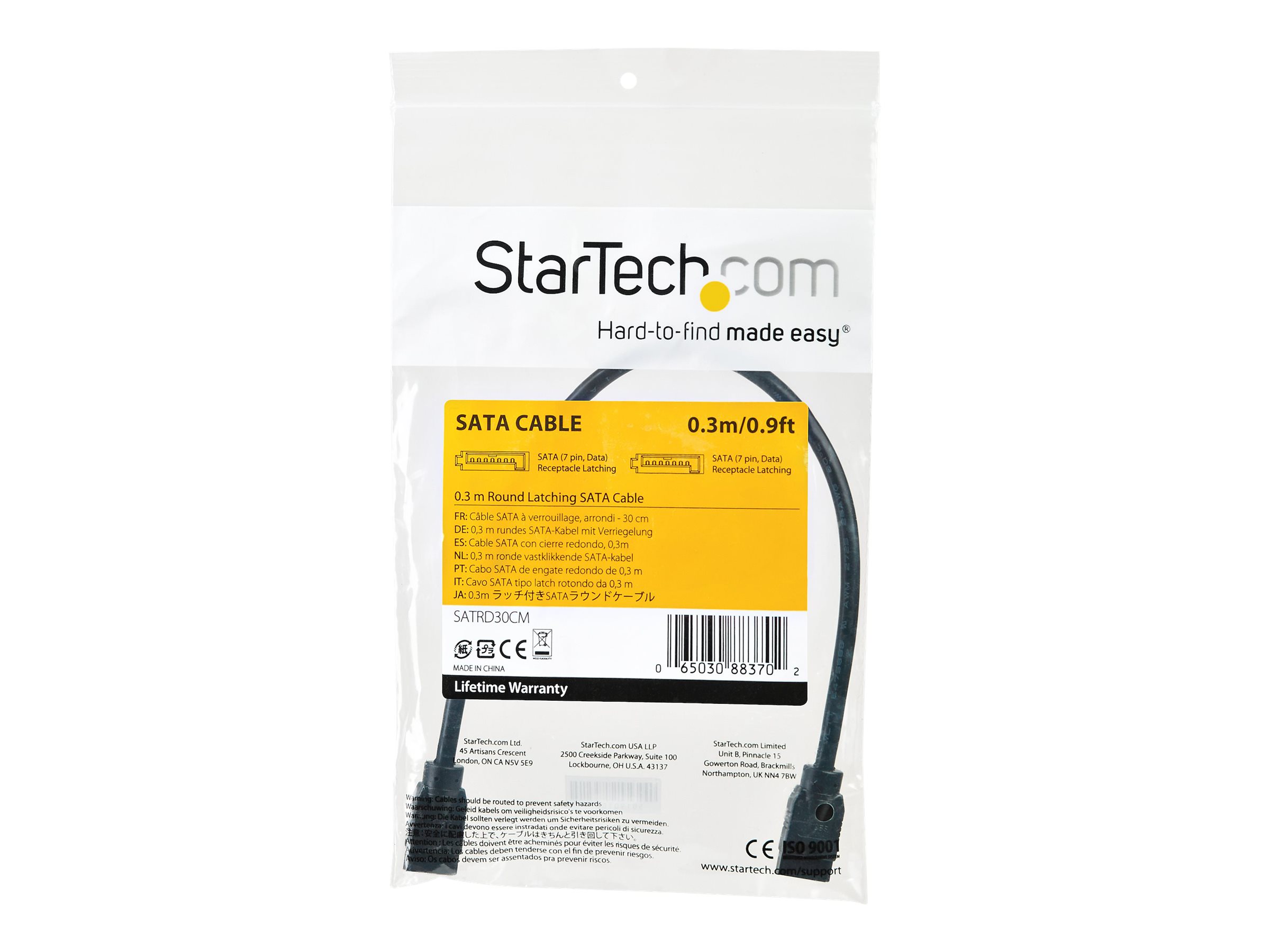StarTech.com 0.3 m Round SATA Cable - Latching Connectors - 6Gbs SATA Cable - SATA-Kabel - Serial ATA 150/300/600 - SATA (R) eingerastet zu SATA (R) eingerastet - 30 cm - rund - Schwarz