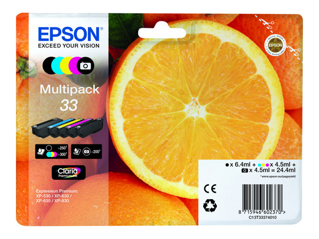 Epson 33 Multipack - 5er-Pack - Schwarz
Gelb
Cyan
Magenta
Photo schwarz - original - Tintenpatrone