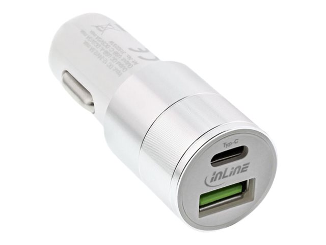 InLine USB KFZ Stromadapter Quick Charge 3.0, 12/24VDC zu 5V DC/3A, USB-A+USB-C