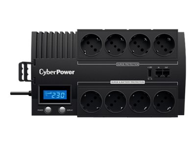 CyberPower BR700ELCD Line-Interactive USV 700VA/420W
LCD, AVR, USB (HID), RJ45 Lan Protection, Ausgang (4+4) Schuko, USB Ladegerät