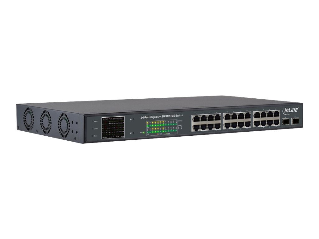 InLine 32324P - Switch - unmanaged - 24 x 10/100/1000 (PoE+) + 2 x Gigabit SFP (Uplink) - an Rack montierbar - PoE+ (380 W)
