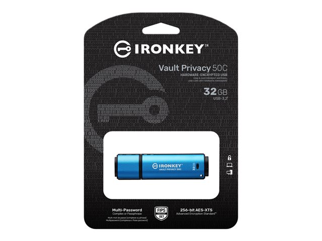 Kingston IronKey Vault Privacy 50C - USB-Flash-Laufwerk - verschlüsselt - 32 GB - USB-C 3.2 Gen 1 - TAA-konform
