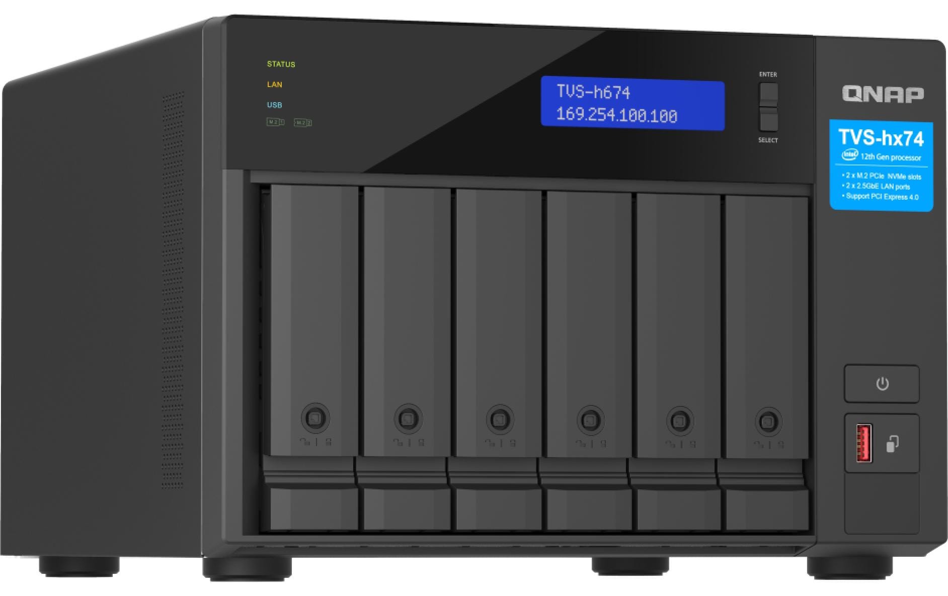 QNAP TVS-H674 - NAS-Server - 6 Schächte - SATA 6Gb/s - RAID 0, 1, 5, 6, 10, 50, JBOD, 60 - RAM 32 GB - iSCSI Support