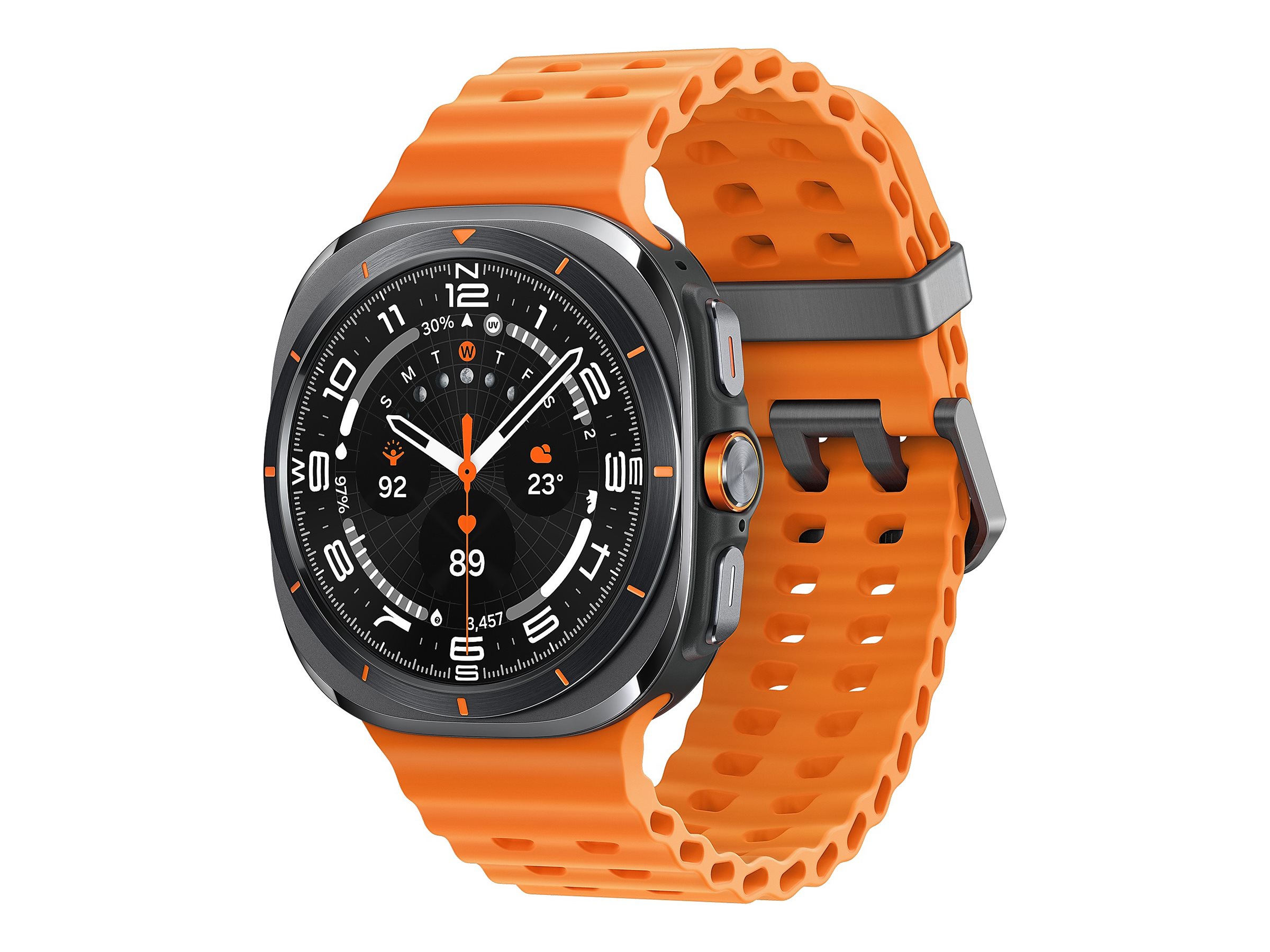 Samsung Galaxy Watch Ultra - 47 mm - titanfarben grau - intelligente Uhr mit Marineband - Gummi - Orange - Bandgröße: S/M/L - Anzeige 3.73 cm (1.5") (SM-L705FZA2DBT)