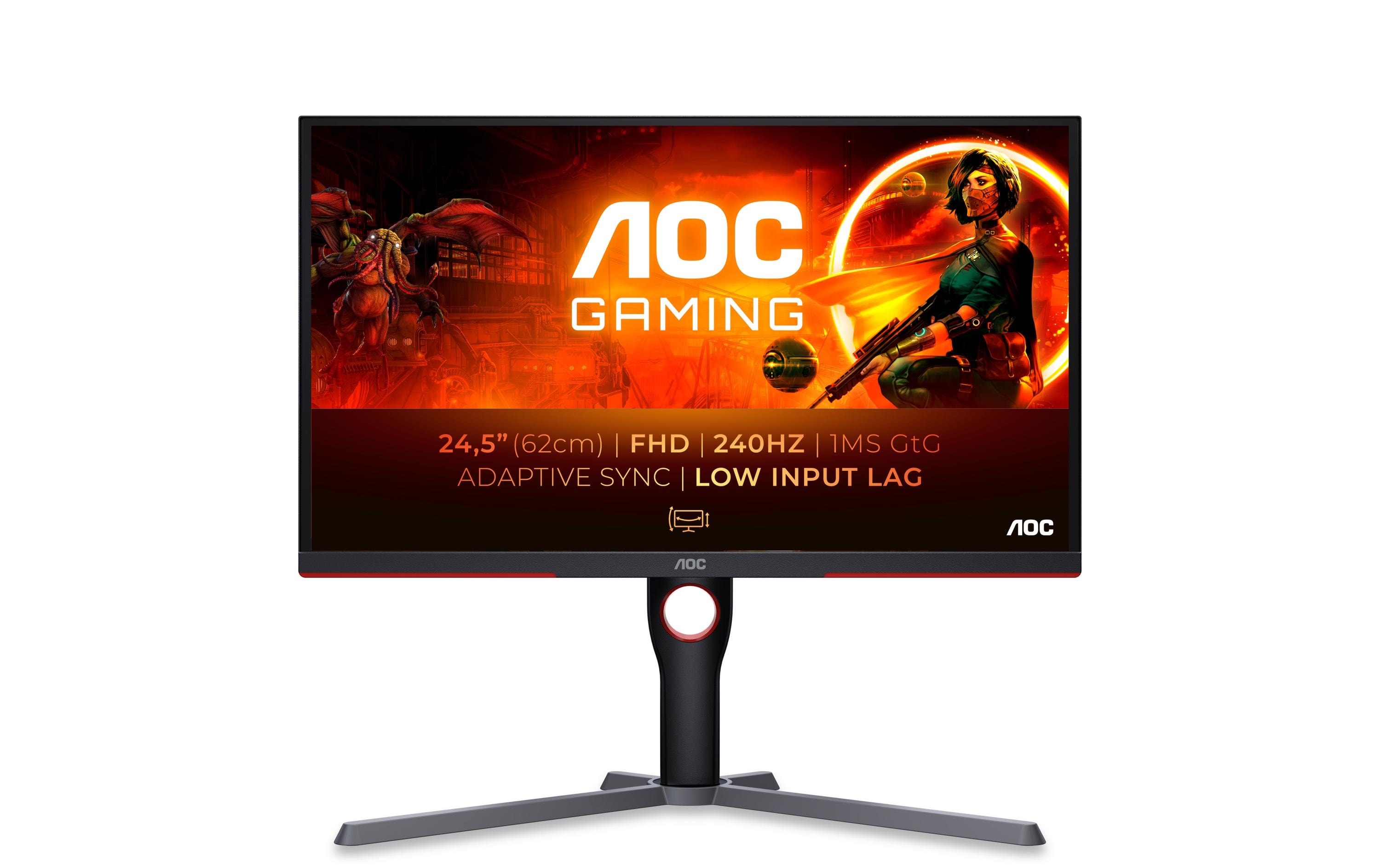 AOC Gaming 25G3ZM/BK - G3 Series - LED-Monitor - Gaming - 63.5 cm (25") (24.5" sichtbar) - 1920 x 1080 Full HD (1080p) @ 240 Hz - VA - 300 cd/m² - 3000:1 - 0.5 ms - 2xHDMI, DisplayPort - Schwarz, Rot