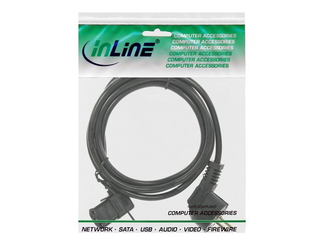 InLine - Stromkabel - CEE 7/7 (S) gewinkelt bis IEC 60320 C13 links gewinkelt - 3 m - Schwarz