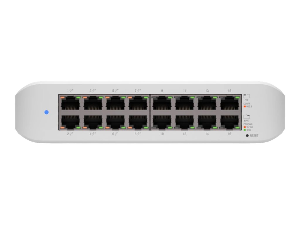 Ubiquiti UniFi Switch Lite USW-Lite-16-POE - Switch - managed - 16 x 10/100/1000 (8 PoE+) - Desktop, wandmontierbar - PoE+ (45 W) (USW-Lite-16-POE)