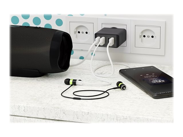 goobay Ladegerät USB A 4-fach schwarz USB Steckernetzteil, 3A, 30W