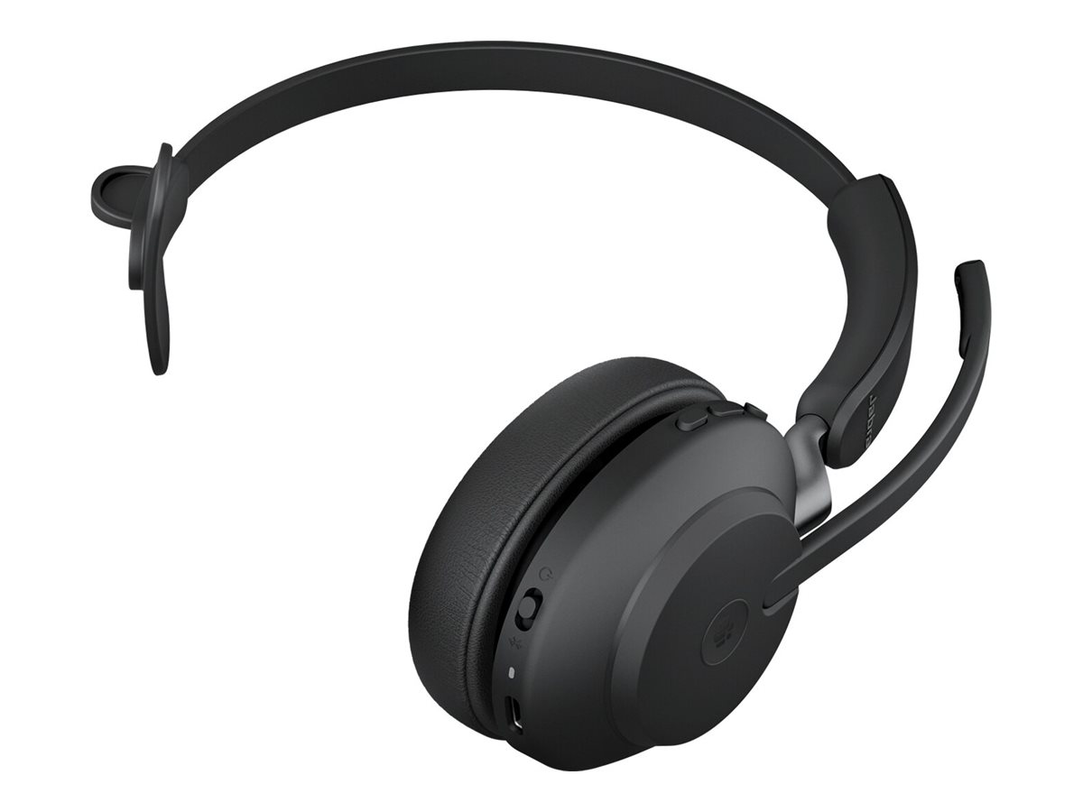 Jabra Evolve2 65 MS Mono - Headset - On-Ear - konvertierbar - Bluetooth - kabellos - USB-C - Geräuschisolierung - Schwarz - Zertifiziert für Microsoft Teams