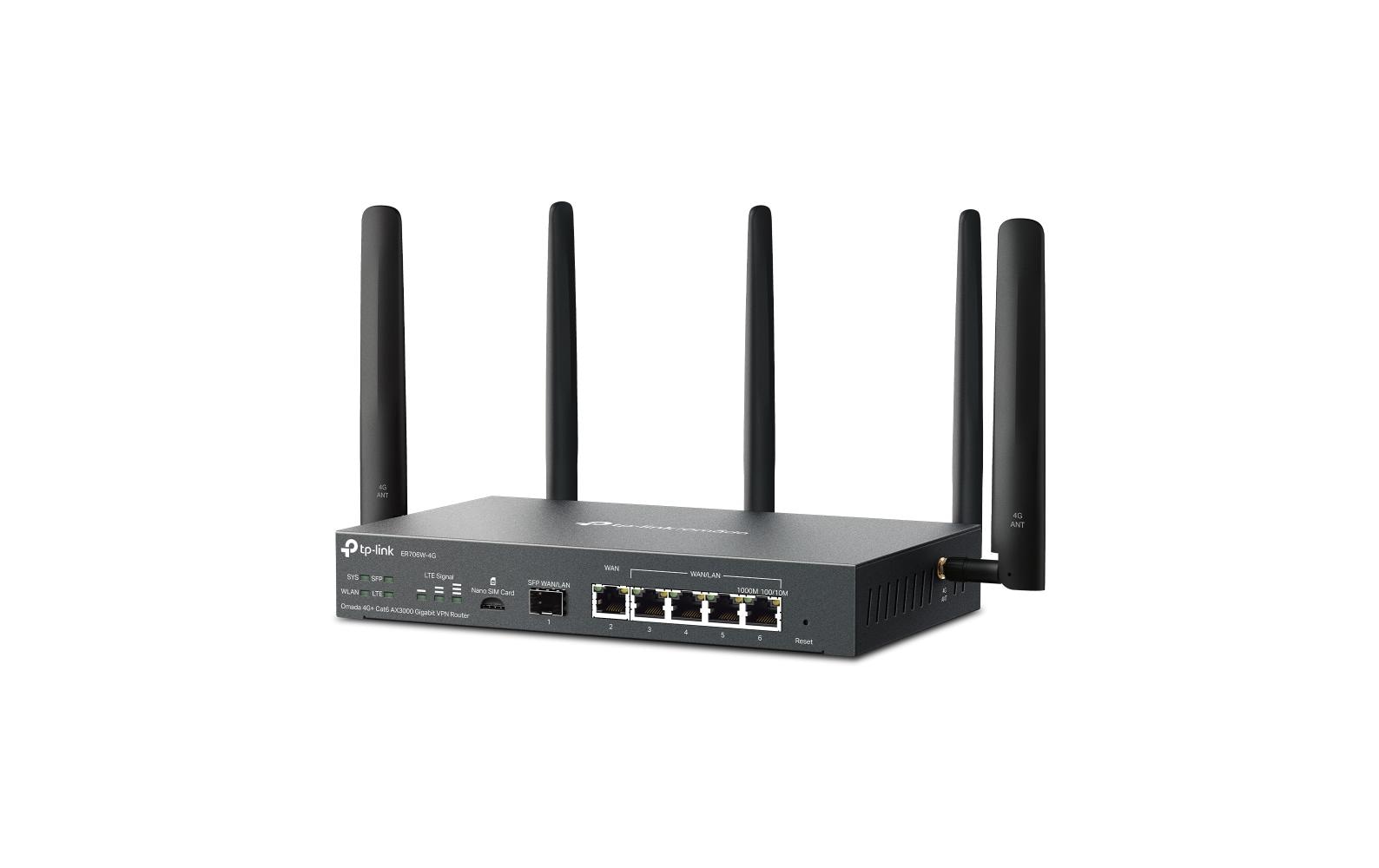 TP-Link Omada ER706W-4G V1 - Wireless Router - WWAN - Wi-Fi 6 - 4G - Desktop
wandmontierbar
