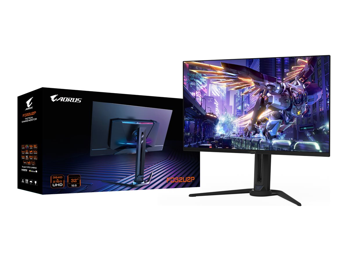 AORUS FO32U2P - OLED-Monitor - 81.3 cm (32") (31.5" sichtbar) - 3840 x 2160 4K @ 240 Hz - 1000 cd/m² - 1500000:1 - DisplayHDR 400 True Black - 0.03 ms - 2xHDMI, DisplayPort, USB-C - Lautsprecher