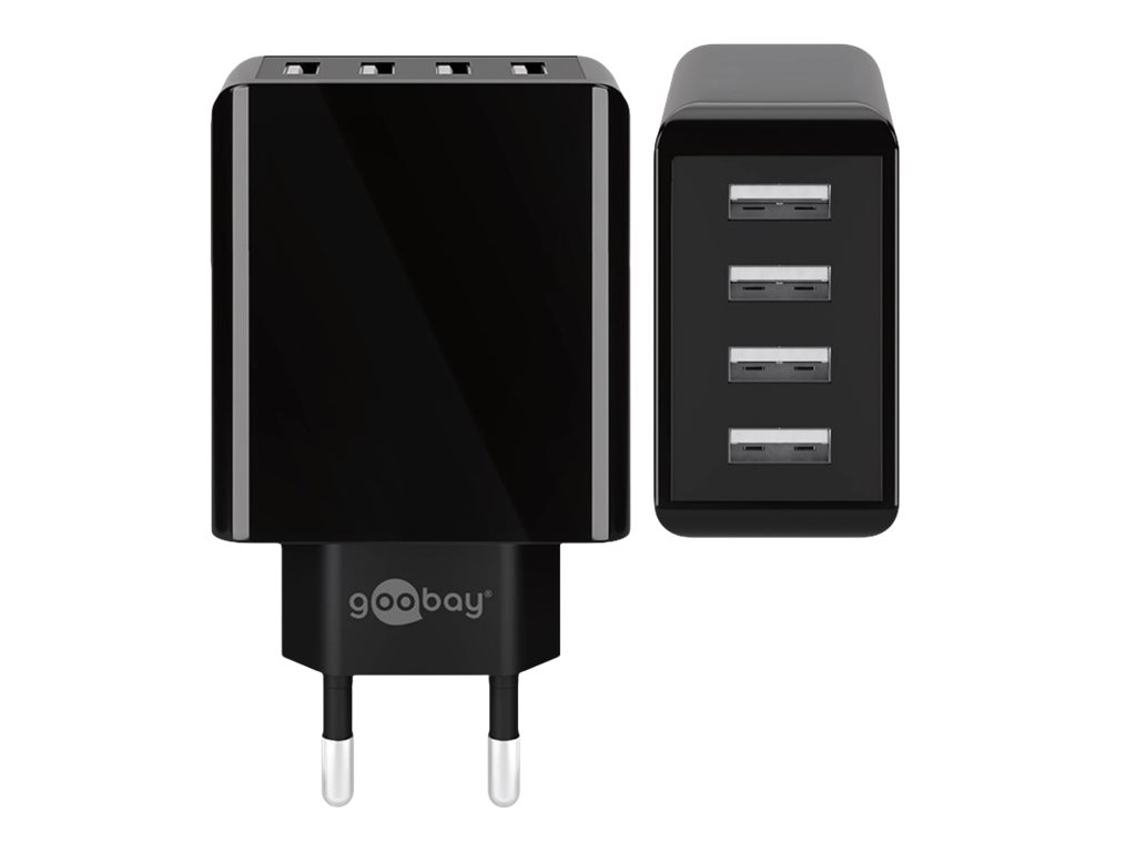 goobay Ladegerät USB A 4-fach schwarz USB Steckernetzteil, 3A, 30W