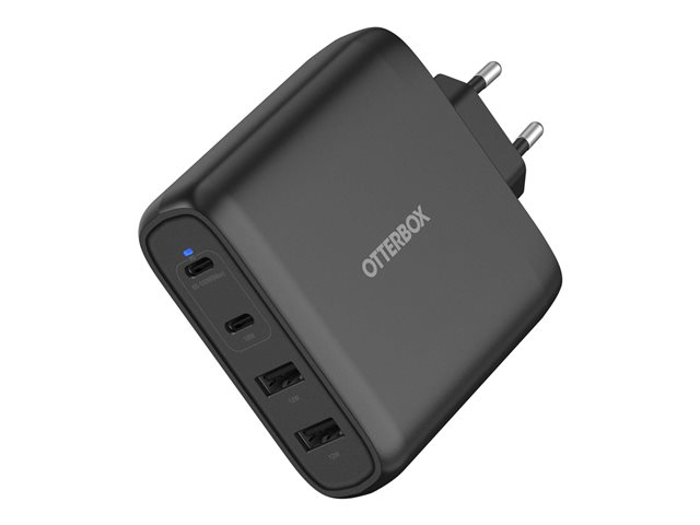 OtterBox Standard - Netzteil - 100 Watt - Fast Charge, PD - 4 Ausgabeanschlussstellen (2 x USB-C, 2 x 9-polige USB Typ A) - Schwarz - Europa (außer Großbritannien)
