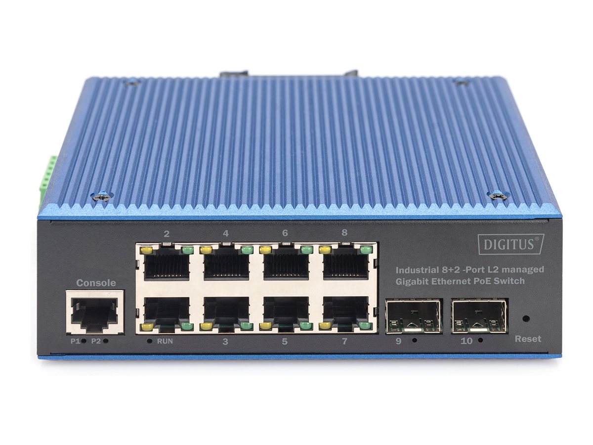 DIGITUS DN-651157 - Switch - industriell, L2 - managed - 8 x 10/100/1000 (PoE) + 2 x Gigabit SFP - an DIN-Schiene montierbar - PoE (200 W)