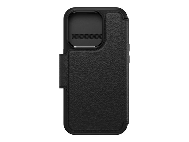 OtterBox Strada Series Folio - Flip-Hülle für Mobiltelefon - kompatibel mit MagSafe - Leder - Shadow (schwarz) - für Apple iPhone 15 Pro