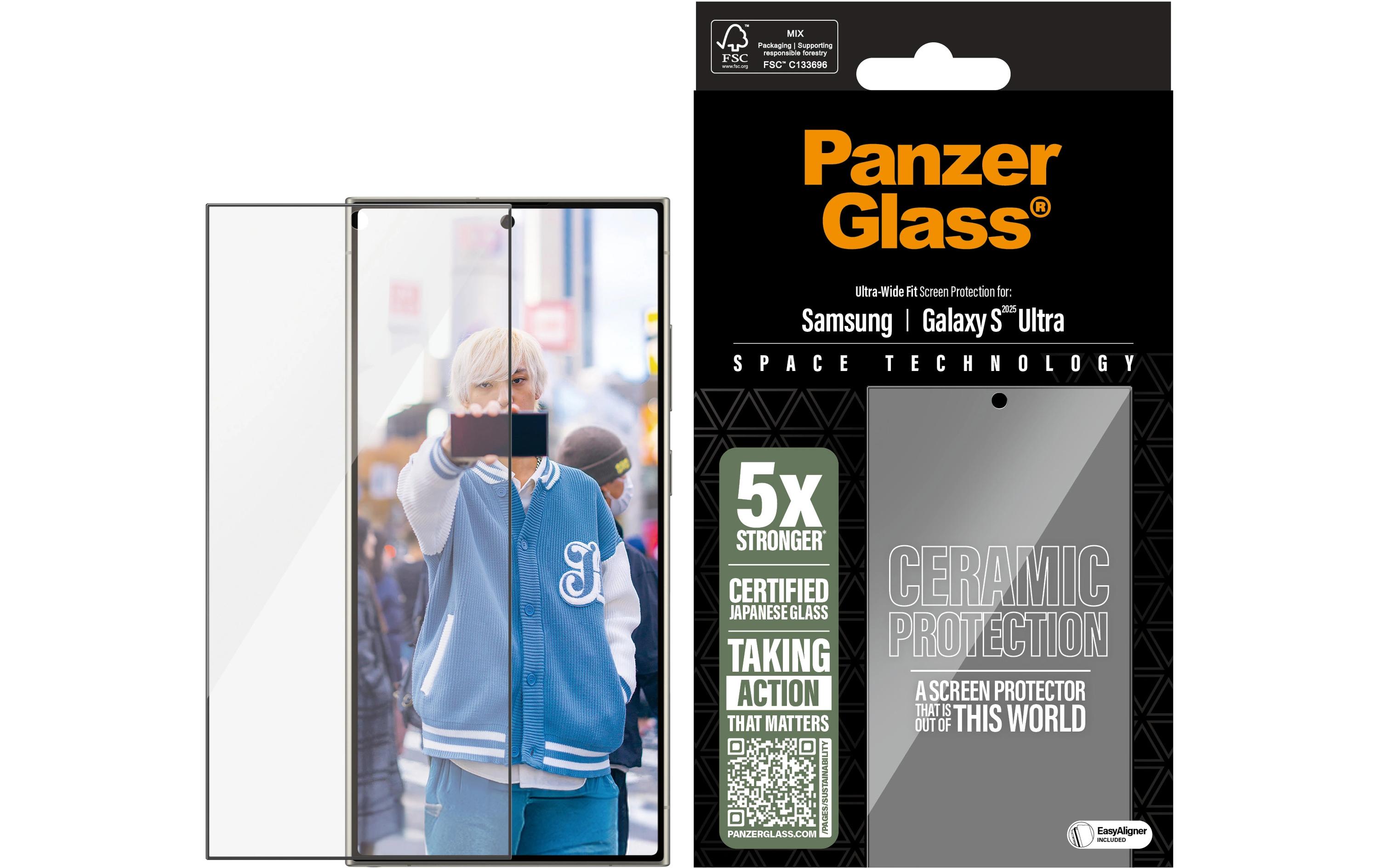 PanzerGlass Ceramic Protection - Bildschirmschutz für Handy - ultrabreite Passform - Glas - Rahmenfarbe schwarz