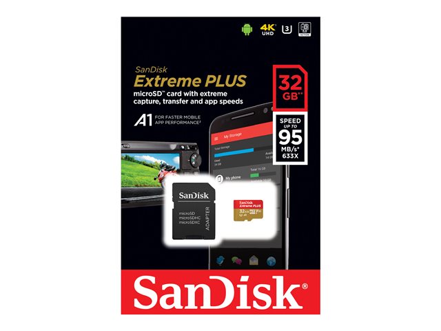 SanDisk Extreme PLUS - Flash-Speicherkarte - 32 GB - microSDHC UHS-I