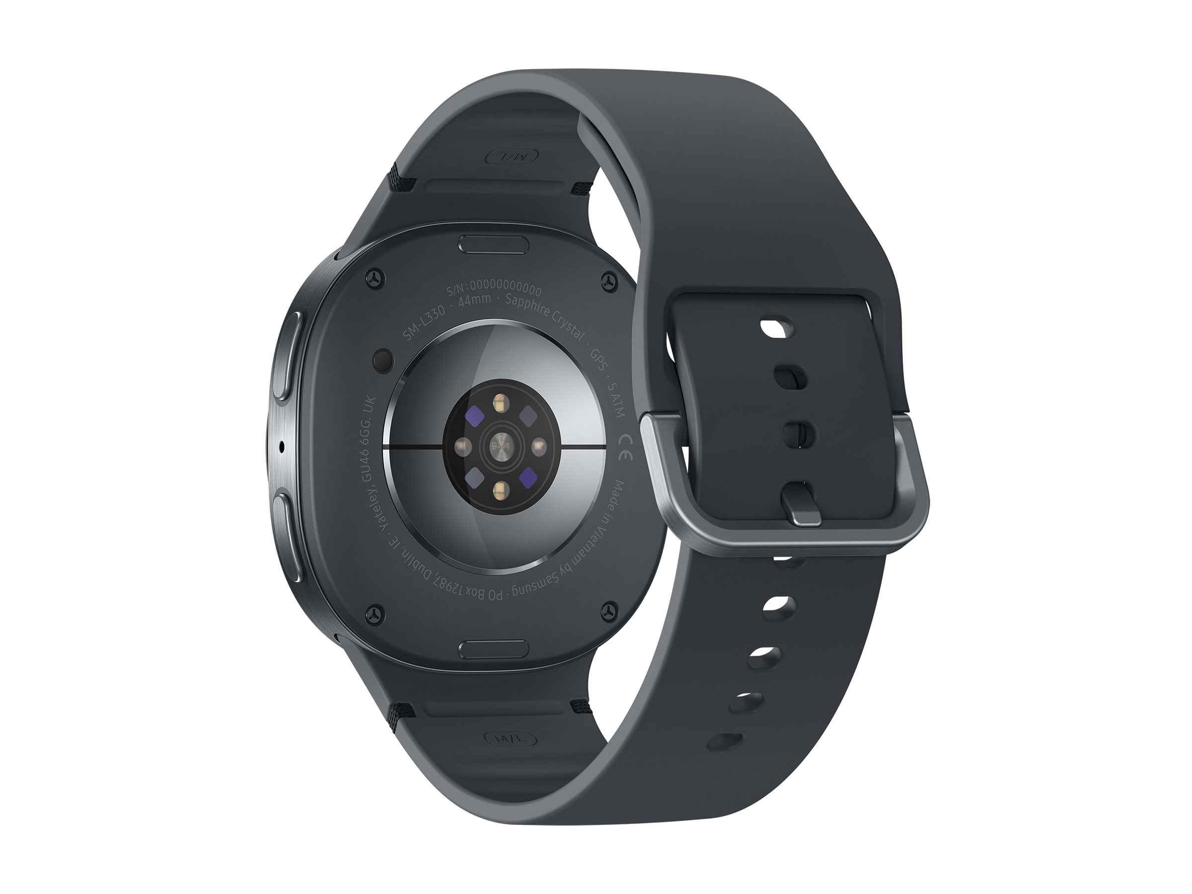 Samsung Galaxy Watch8 - 44 mm - Carbon-Schwarz - intelligente Uhr mit Sportband - Gummi - Graphit - Bandgröße: M/L - Anzeige 3.7 cm (1.47") (SM-L330NDAADBT)