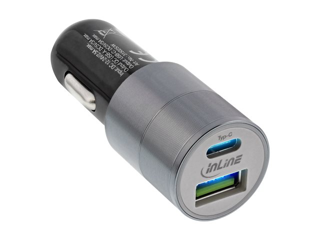 InLine USB KFZ Stromadapter Quick Charge 3.0, 12/24VDC zu 5V DC/3A, USB-A+USB-C