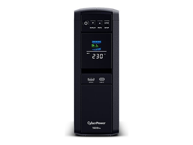 CyberPower CP1600EPFCLCD Line-Interactive USV 1600VA/1000W
Reine Sinuswelle, AVR, LCD, USB (HID), DB9, RJ45 Lan Protection, Ausgang (6) Schuko, Expansion Port für opt. Netzwerkkomunikation, USB A+C Ladegerät