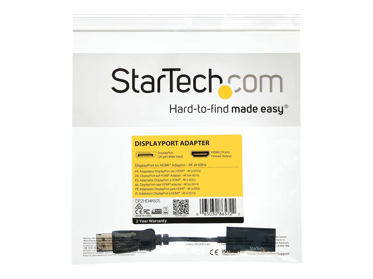 StarTech.com DisplayPort auf HDMI Adapter - 4K DP zu HDMI Konverter - UHD 4K 60Hz - Videokonverter