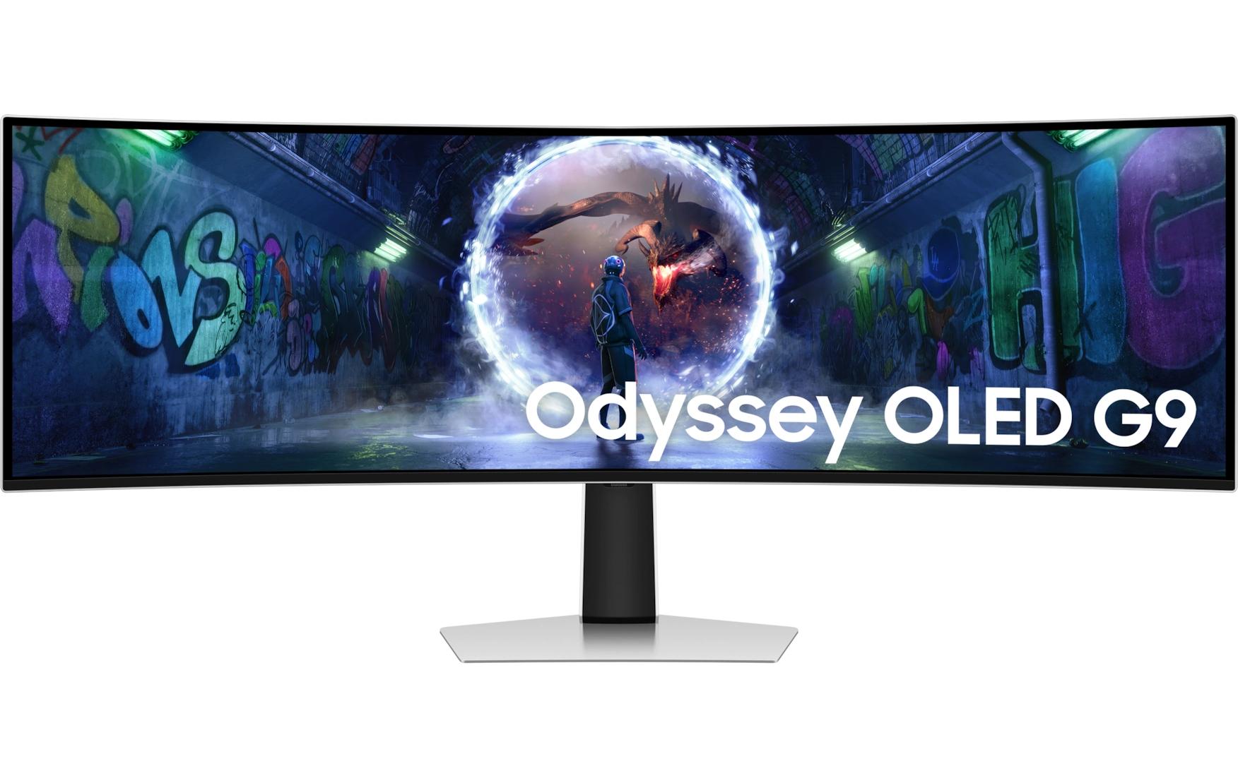 Samsung Odyssey OLED G9 S49DG934SU - G93SD Series - OLED-Monitor - Gaming - gebogen - 124 cm (49") - 5120 x 1440 Dual Quad HD @ 240 Hz - 250 cd/m² - 1000000:1 - HDR10 - 0.03 ms - DisplayPort, Micro HDMI, HDMI - Silber